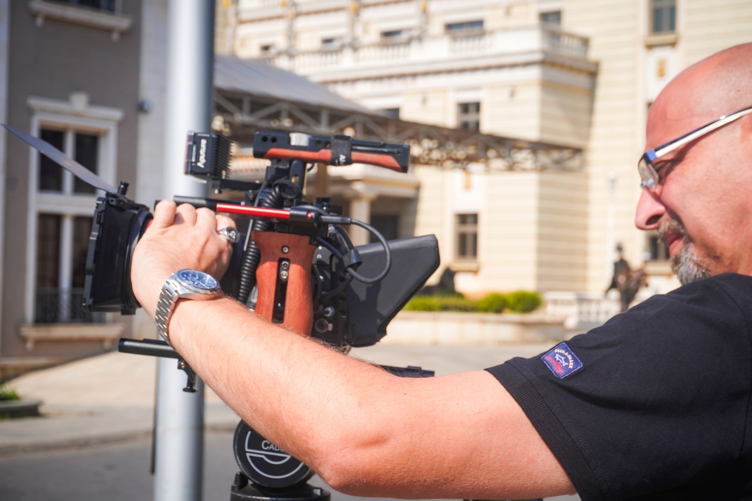Bandita film production — cinematographer on location with a cinema camera rig